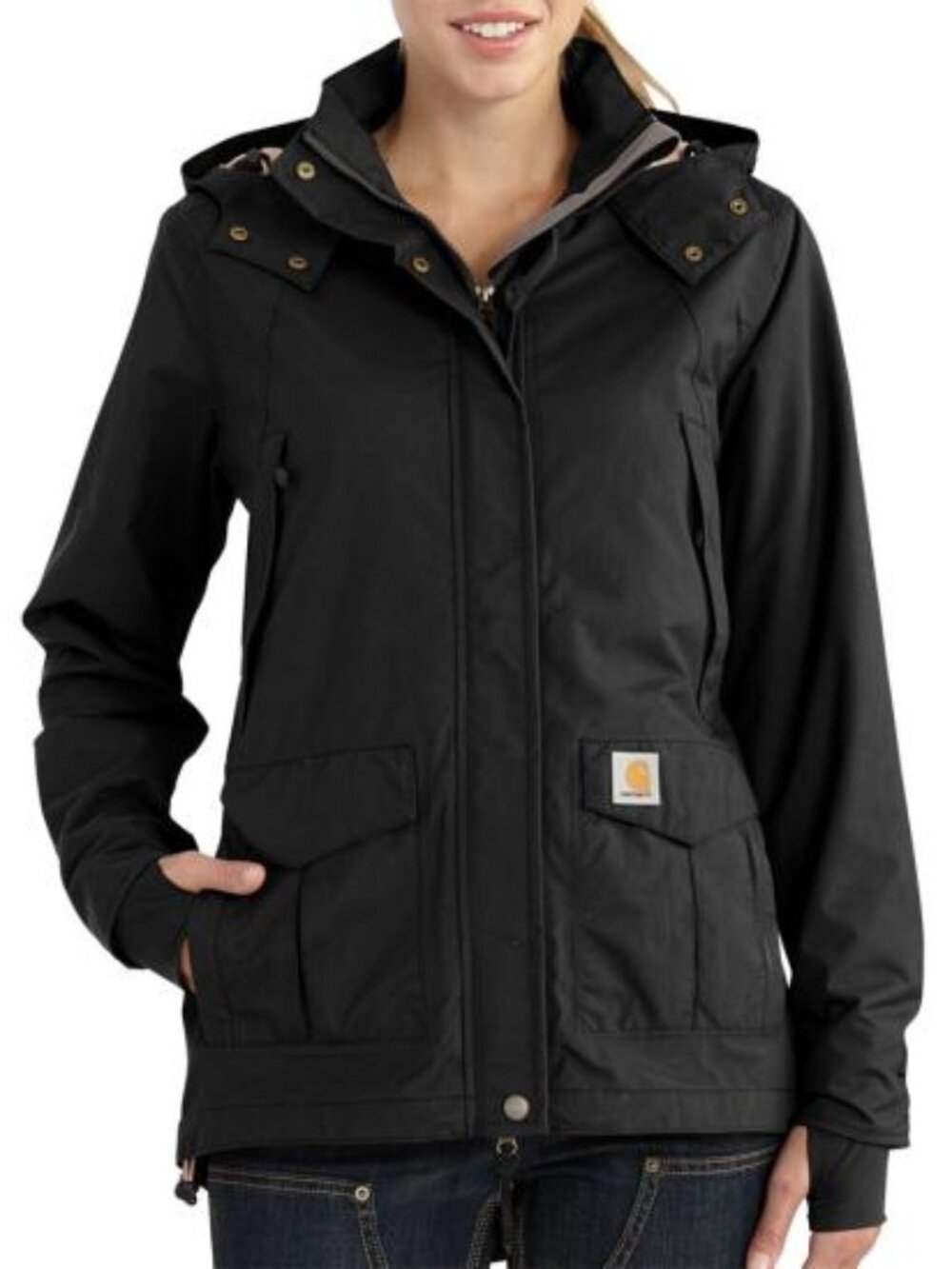 CARHARTT Storm Defender Heavyweight Black Hooded Zip / Snap Jacket – Wmns 4/6